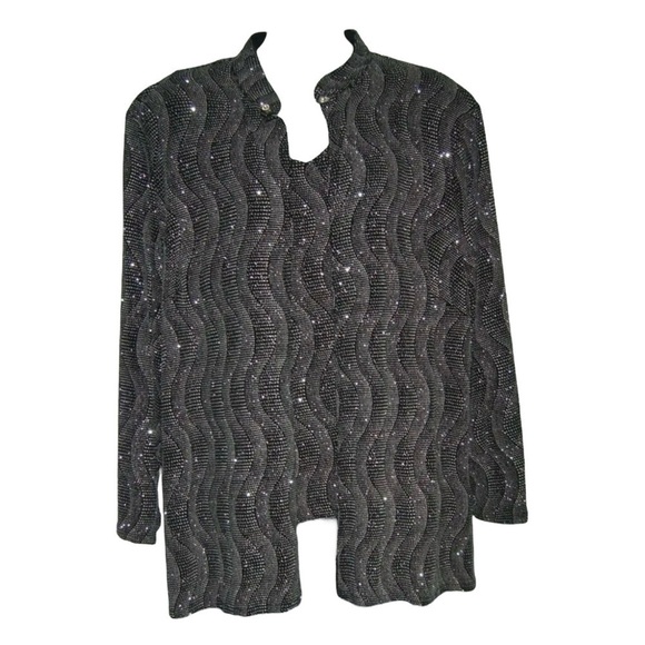 Vintage 90s Onyx Nite By Wendye Chaitin Blouse Cardigan Jewel Plus Mob Wife Jazz - Picture 4 of 14
